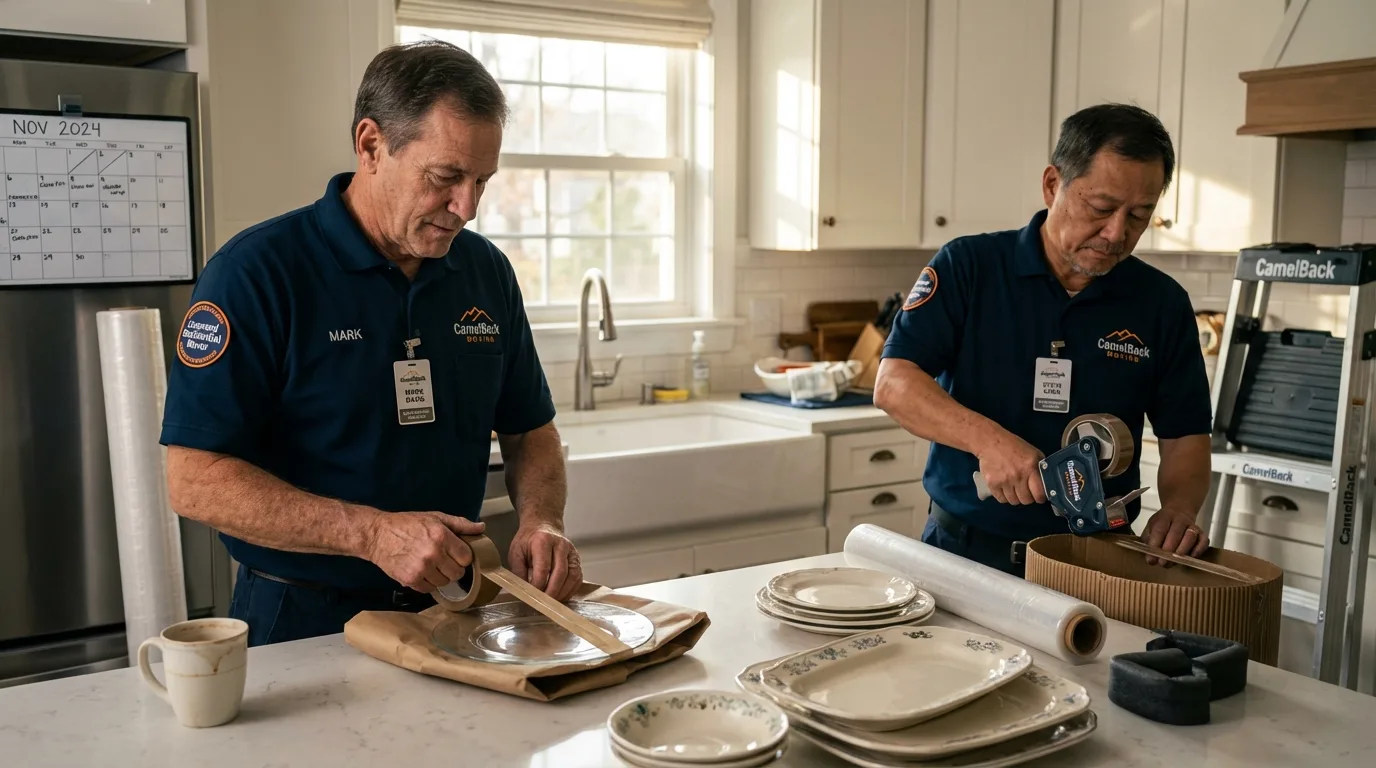 Professional crew packing kitchen dishware in Hendersonville, NC